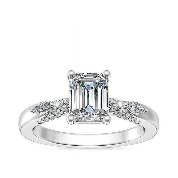 Diamond-Capitals 2.20 Carat Emerald Cut Fancy Moissanite Anniversary Ring for Women Solid 14K White Gold Ring Size 10.5 (D/VVS1)