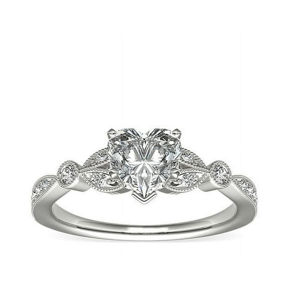 Diamond-Capitals 2.20 Carat Heart Cut (D/VVS1) Moissanite Stunning 4 Prong Wedding Ring with Side Stones for Women in Solid 14K White Gold Ring Size 3