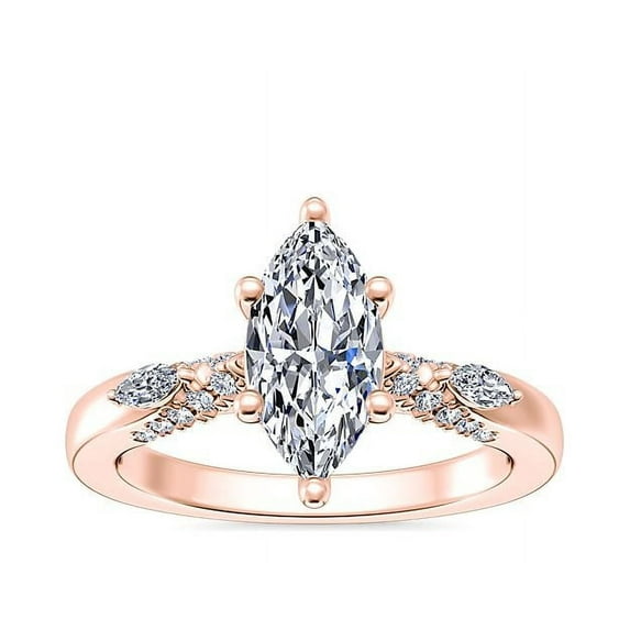 2.20 Carat Marquise Cut (D/VVS1) Moissanite Latest Design Wedding Ring for Fiancee Solid 14K Rose Gold Size 4.5 by Diamond-Capitals