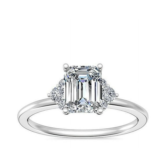 Diamond-Capitals 2.20 Carat Moissanite Fashionable Emerald Cut Halo Ring for Proposal Solid 18K White Gold Size 8