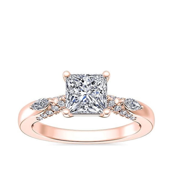 Diamond-Capitals 2.20 Carat Princess Cut Moissanite Classic Ring Perfect Gift for Anniversary Solid 14K Rose Gold Ring Size 4.5 (D/VVS1)