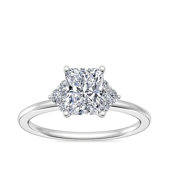 Diamond-Capitals 2.20 Carat Radiant Cut Luxurious Moissanite Halo Proposal Ring for Women Solid 18K White Gold Size 9