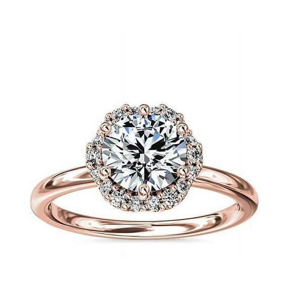 Diamond-Capitals 2.20 Carat Round Brilliant Cut Moissanite Halo Proposal Ring for Women Solid 14K Rose Gold Size 6.5