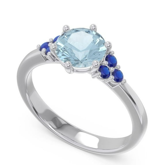 Diamond-Capitals 2.20 Carat Round Cut Aquamarine & Blue Sapphire Gemstone Charming Engagment Ring for her Solid 18K White Gold Size 7