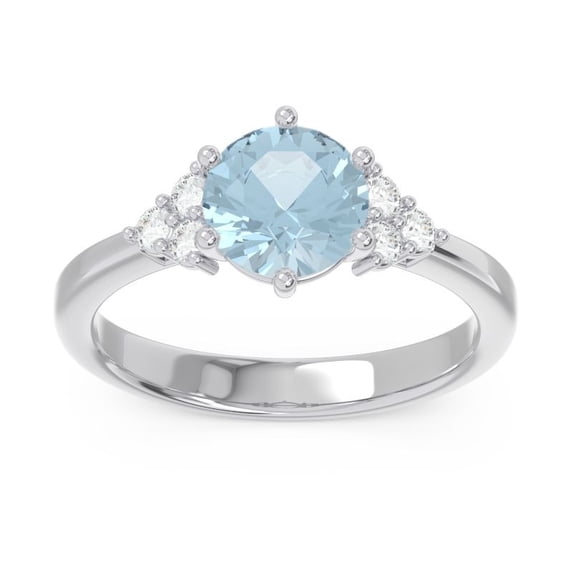 Diamond-Capitals 2.20 Carat Round Cut Natural Diamond Aquamarine Beautiful Wedding Ring for Ladies 14K White Gold Size 5
