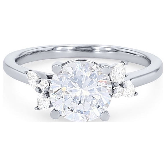 Diamond-Capitals 2.20 Carat Shiny Round Cut (D/VVS1) Moissanite Engagement Ring for Ladies Solid 18K White Gold Size 5.5