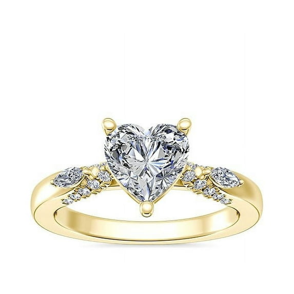 Diamond-Capitals 2.20 Carat Stylish Heart Cut (D/VVS1) Moissanite Ring for Anniversary Gift Solid 18K Yellow Gold Size 8
