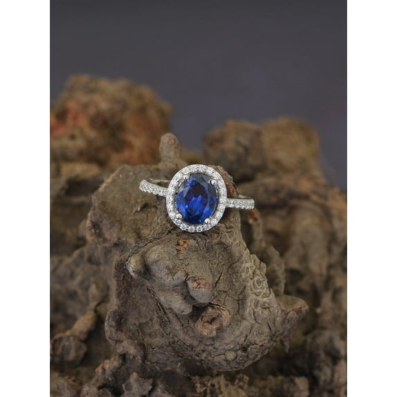 Diamond-Capitals 2.20 Carat Wonderful Oval Cut Blue Sapphire Gemstone & Natural Diamond Bridal Ring for Women 14K White Gold Size 6