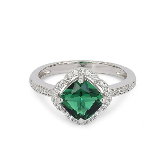 Diamond-Capitals 2.25 Carat Cushion Cut Emerald Gemstone with Natural Diamond Beautiful Engagement Ring for her Solid 14K White Gold Size 5