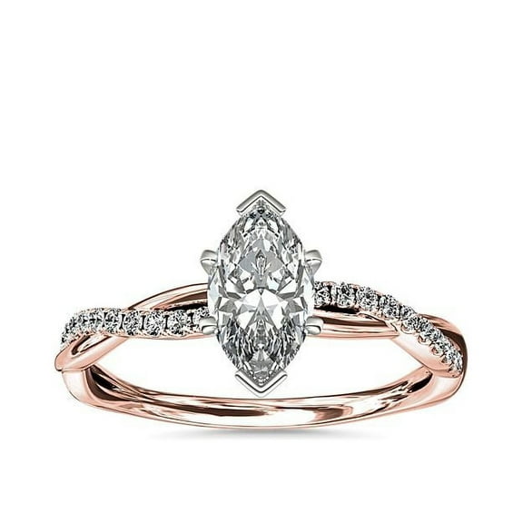 Diamond-Capitals 2.25 Carat Marquise Cut (D/VVS1) Moissanite New Infinity Design Promise Ring for Women Solid 18K Rose Gold Ring Size 7