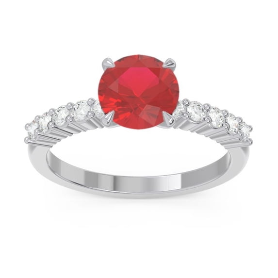Diamond-Capitals 2.25 Carat Round Cut Natural Diamond & Red Ruby Gemstone Shiny Engagement Ring for her Solid 14K White Gold Size 4