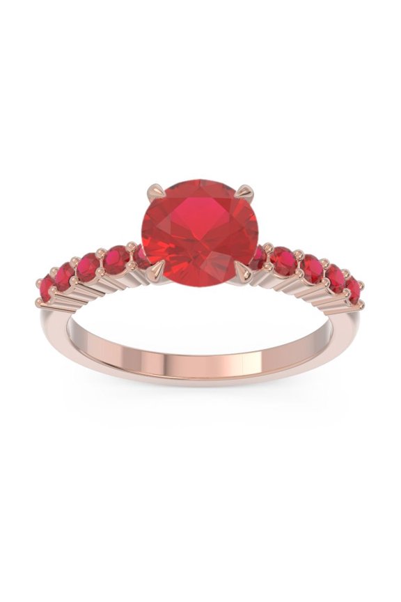 2.25 Carat Round Cut Red Ruby Gemstone Shiny Engagement Ring for her Solid 14K Rose Gold Size 4