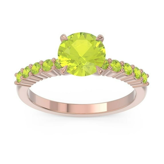 Diamond-Capitals 2.25 Carat Stylish Round Cut Peridot Gemstone Bridal Ring for Women Solid 14K Rose Gold Size 5