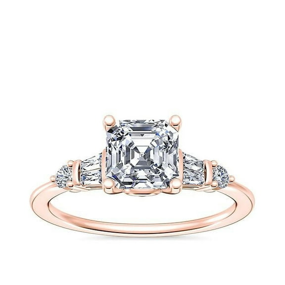 Diamond-Capitals 2.30 Carat Asscher Cut (D/VVS1) Moissanite Luxurious Engagement Ring for Women Solid 18K Rose Gold Ring Size 7