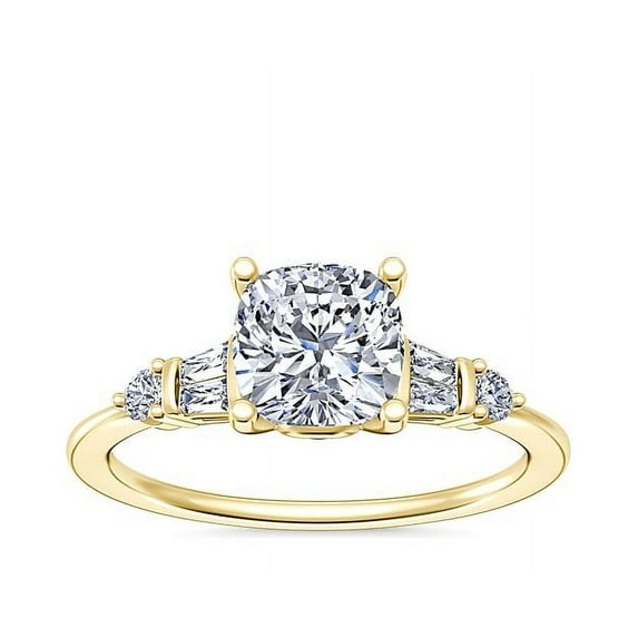 Diamond-Capitals 2.30 Carat Cushion Cut Moissanite Unique Wedding Ring for Women Solid 14K Yellow Gold Ring Size 4.5 (D/VVS1)