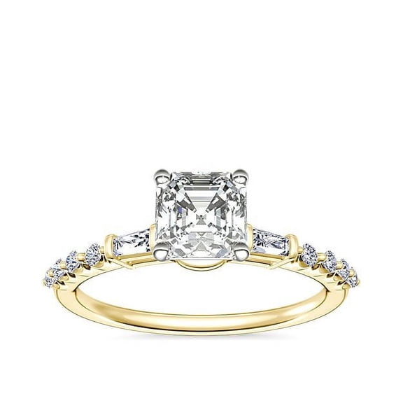 Diamond-Capitals 2.30 Carat Stylish Asscher Cut Moissanite 4 Prongs Wedding Ring for Ladies in 18K Yellow Gold Ring Size 8 (D/VVS1)