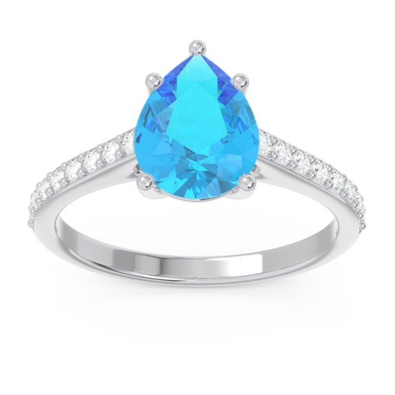 Diamond-Capitals 2.30 Carat Wonderful Natural Diamond Blue Topaz Gemstone Womens Ring for Wedding and Engagement 14K White Gold Size 11
