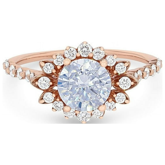 Diamond-Capitals 2.35 Carat Luxurious Round Cut Moissanite Diamond Bridal Ring for Ladies Solid 18K Rose Gold Ring Size 10.5 (D/VVS1)