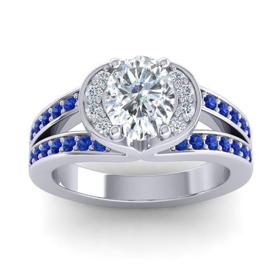 Diamond-Capitals 2.35 Carat Natural Diamond Blue Sapphire Gemstone Sparkle Engagement Ring for Ladies Solid 14K White Gold Size 4