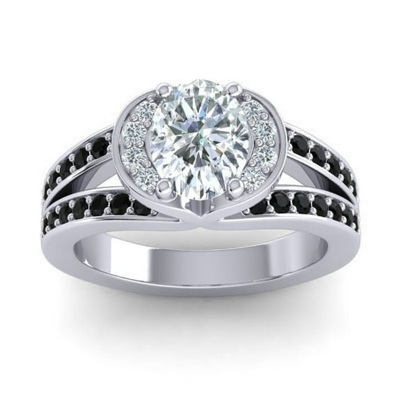 Diamond-Capitals 2.35 Carat New Natural Diamond Black Onyx Gemstone Engagement Ring for Fiancee 18K White Gold Size 4
