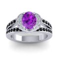 thumbnail image 1 of Diamond-Capitals 2.35 Carat Oval Cut Amethyst & Black Onyx Gemstone Beautiful Wedding Ring for Women Solid 18K White Gold Size 9.5, 1 of 8
