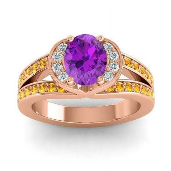 Diamond-Capitals 2.35 Carat Oval Cut Amethyst & Citrine Gemstone Beautiful Wedding Ring for Ladies in Solid 18K Rose Gold Size 7