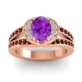 thumbnail image 1 of Diamond-Capitals 2.35 Carat Oval Cut Amethyst & Garnet Gemstone Sparkle Wedding Ring for her Solid 18K Rose Gold Size 9.5, 1 of 8