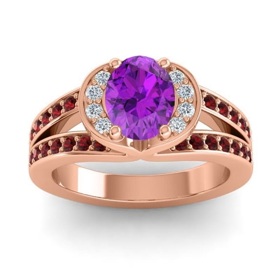 Diamond-Capitals 2.35 Carat Oval Cut Amethyst & Garnet Gemstone Sparkle Wedding Ring for her Solid 18K Rose Gold Size 9.5