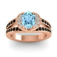 thumbnail image 1 of Diamond-Capitals 2.35 Carat Oval Cut Aquamarine & Black Onyx Gemstone Luxurious Wedding Ring for her Solid 18K Rose Gold Size 9.5, 1 of 8