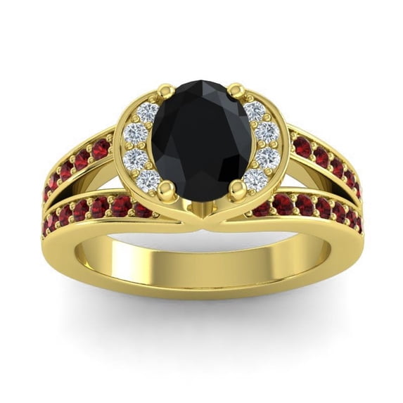 Diamond-Capitals 2.35 Carat Oval Cut Black Onyx & Garnet Gemstone Lovely Wedding Ring for Fiancee 14K Yellow Gold Size 8