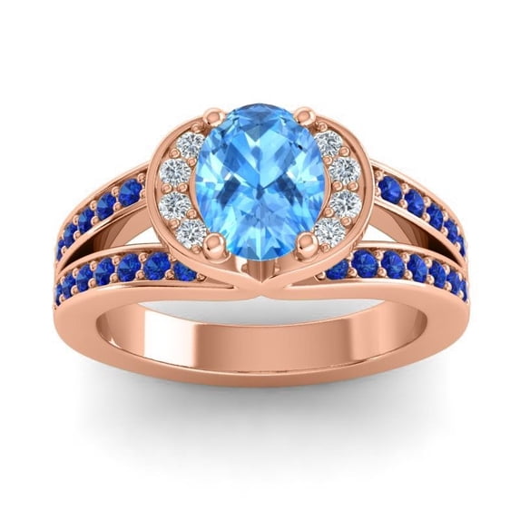 Diamond-Capitals 2.35 Carat Oval Cut Blue Topaz & Blue Sapphire Gemstone Lovely Wedding Ring for Fiancee 14K Rose Gold Size 8