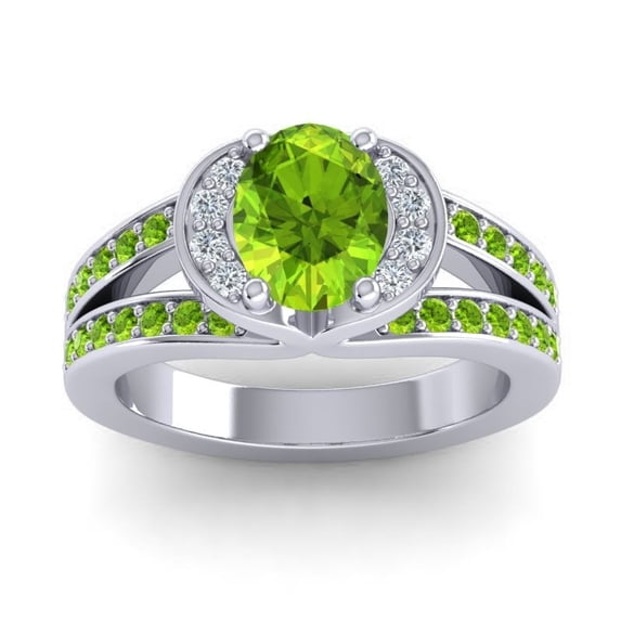 Diamond-Capitals 2.35 Carat Oval Cut Peridot Gemstone Unique Engagement Ring for her Solid 18K White Gold Size 10