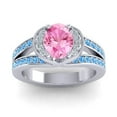 thumbnail image 1 of Diamond-Capitals 2.35 Carat Oval Cut Pink Sapphire & Blue Topaz Gemstone Shiny Engagement Ring for Women Solid 14K White Gold Size 7, 1 of 8