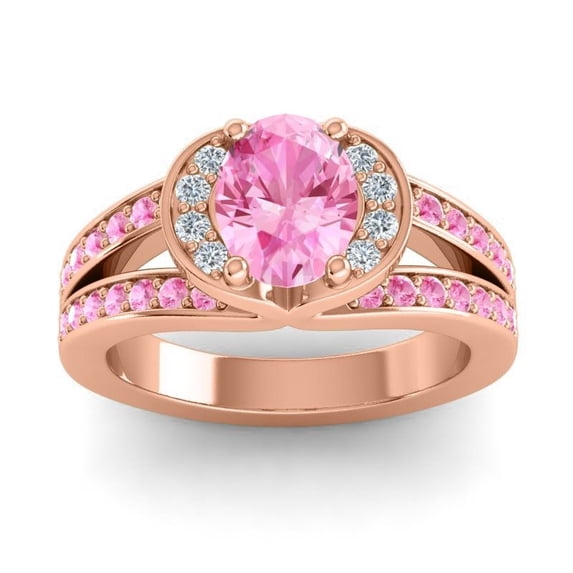 Diamond-Capitals 2.35 Carat Oval Cut Pink Sapphire Gemstone Elegant Proposal Ring for her Solid 18K Rose Gold Size 7.5