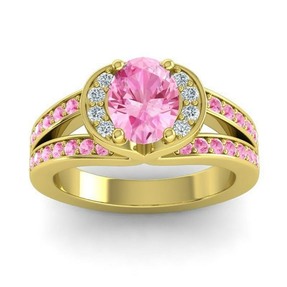 Diamond-Capitals 2.35 Carat Oval Cut Pink Sapphire Gemstone Wonderful Engagement Ring for Women Solid 18K Yellow Gold Size 5