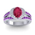 thumbnail image 1 of Diamond-Capitals 2.35 Carat Oval Cut Red Ruby & Amethyst Gemstone Beautiful Wedding Ring for Women Solid 18K White Gold Size 9.5, 1 of 8