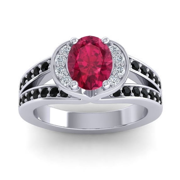 Diamond-Capitals 2.35 Carat Oval Cut Red Ruby & Black Onyx Gemstone Fancy Wedding Ring for Women Solid 14K White Gold Size 7