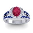 thumbnail image 1 of Diamond-Capitals 2.35 Carat Oval Cut Red Ruby & Blue Sapphire Gemstone Lovely Wedding Ring for Fiancee 14K White Gold Size 8, 1 of 8
