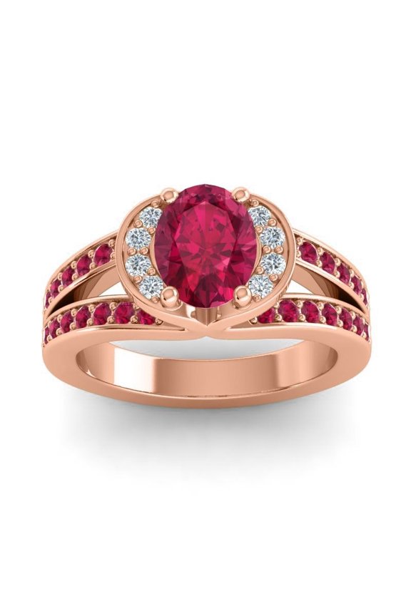 2.35 Carat Oval Cut Red Ruby Gemstone Luxurious Engagement Ring for her Solid 14K Rose Gold Size 5