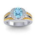 thumbnail image 1 of Diamond-Capitals 2.35 Carat Sparkle Oval Cut Aquamarine & Citrine Gemstone Ring for Anniversary Gift Solid 14K White Gold Size 7, 1 of 8