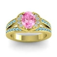 thumbnail image 1 of Diamond-Capitals 2.35 Carat Sparkle Oval Cut Pink Sapphire & Aquamarine Gemstone Proposal Ring for Ladies Solid 14K Yellow Gold Size 8.5, 1 of 8