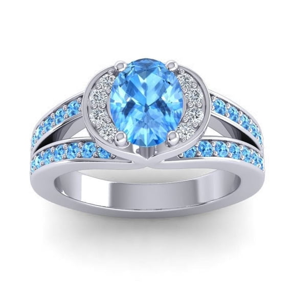 Diamond-Capitals 2.35 Carat Stunning Oval Cut Blue Topaz Gemstone Bridal Ring for Women 14K White Gold Size 6