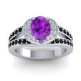 thumbnail image 1 of Diamond-Capitals 2.35 Carat Stunning Oval Cut Amethyst & Black Onyx Gemstone Bridal Ring for Women 14K White Gold Size 6, 1 of 8