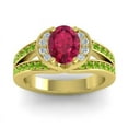 thumbnail image 1 of Diamond-Capitals 2.35 Carat Wonderful Oval Cut Red Ruby & Peridot Gemstone Bridal Ring for Women 14K Yellow Gold Size 6, 1 of 8