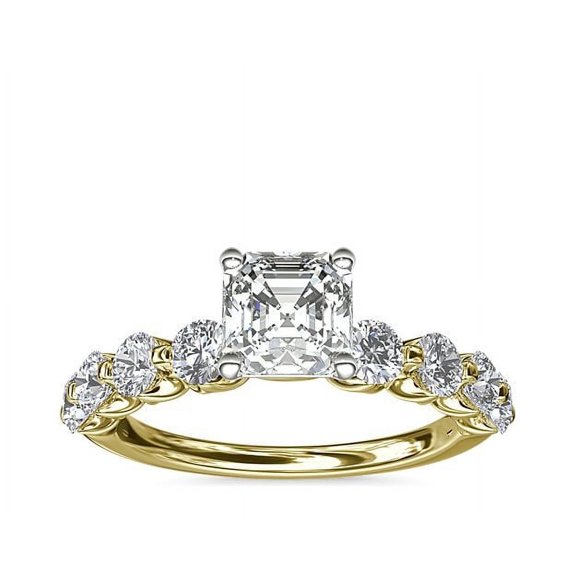 Diamond-Capitals 2.50 Carat Asscher Cut Moissanite Diamond Luxurious Ring for Wedding Gift in Real 18K Yellow Gold Ring Size 3 (D/VVS1)
