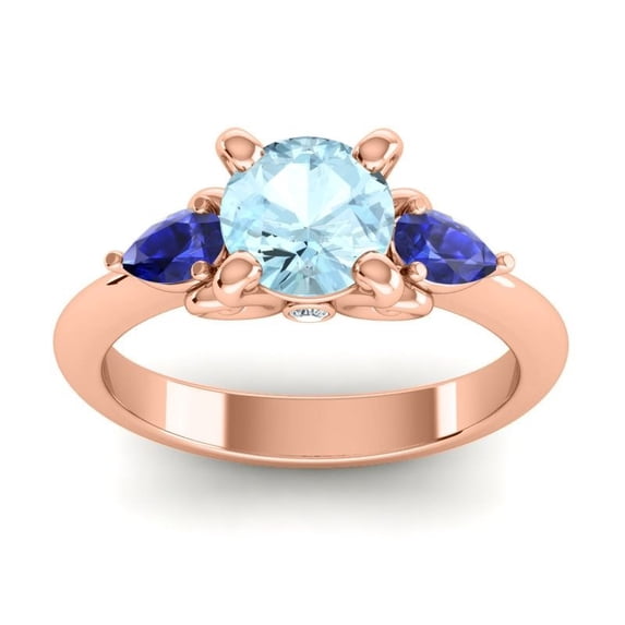 Diamond-Capitals 2.50 Carat Beautiful Round Aquamarine & Blue Sapphire Gemstone Ring for Engagement Gift Solid 14K Rose Gold Size 11