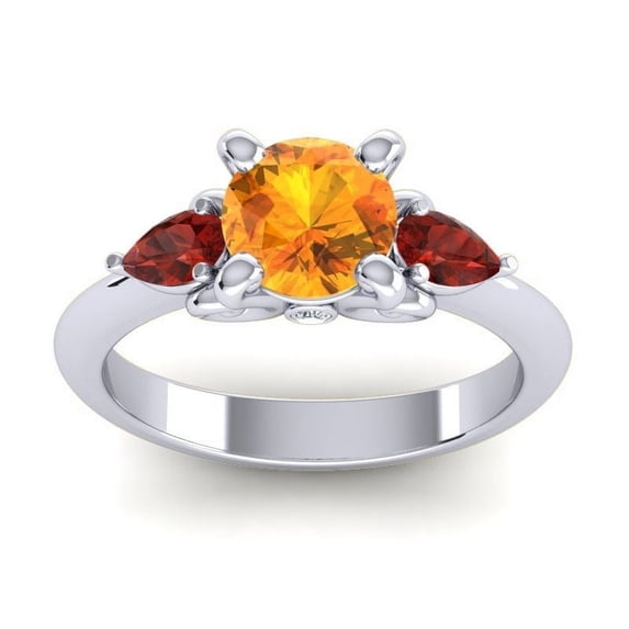 Diamond-Capitals 2.50 Carat Beautiful Round Citrine & Garnet Gemstone Proposal Ring for Ladies Solid 14K White Gold Size 11