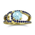 thumbnail image 1 of Diamond-Capitals 2.50 Carat Beautiful Round Cut Aquamarine & Blue Sapphire Gemstone Engagement Ring for Fiancee 18K Yellow Gold Size 4, 1 of 8