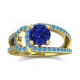 thumbnail image 1 of Diamond-Capitals 2.50 Carat Beautiful Round Cut Blue Sapphire & Blue Topaz Gemstone Engagement Ring for Fiancee 18K Yellow Gold Size 4, 1 of 8