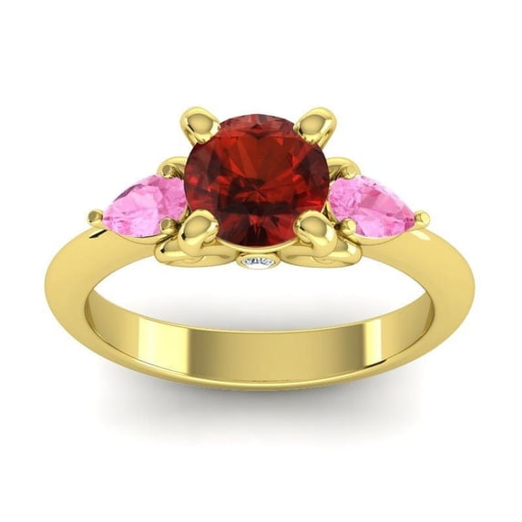 Diamond-Capitals 2.50 Carat Beautiful Round Cut Garnet & Pink Sapphire Gemstone 3 Stone Wedding Ring for Ladies Solid 14K Yellow Gold Size 3